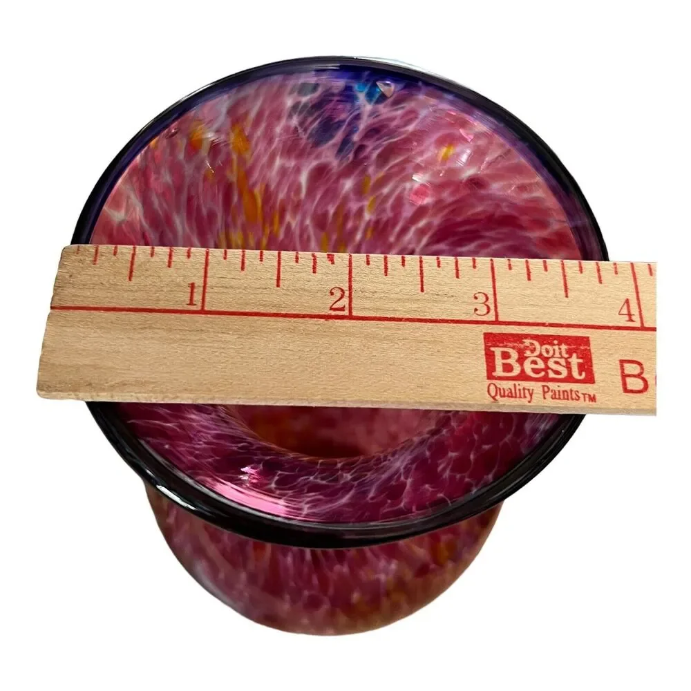 Cranberry Art Glass Confetti Vase‎ Hand Blown Tortoise Marbled Signed Brubaker
